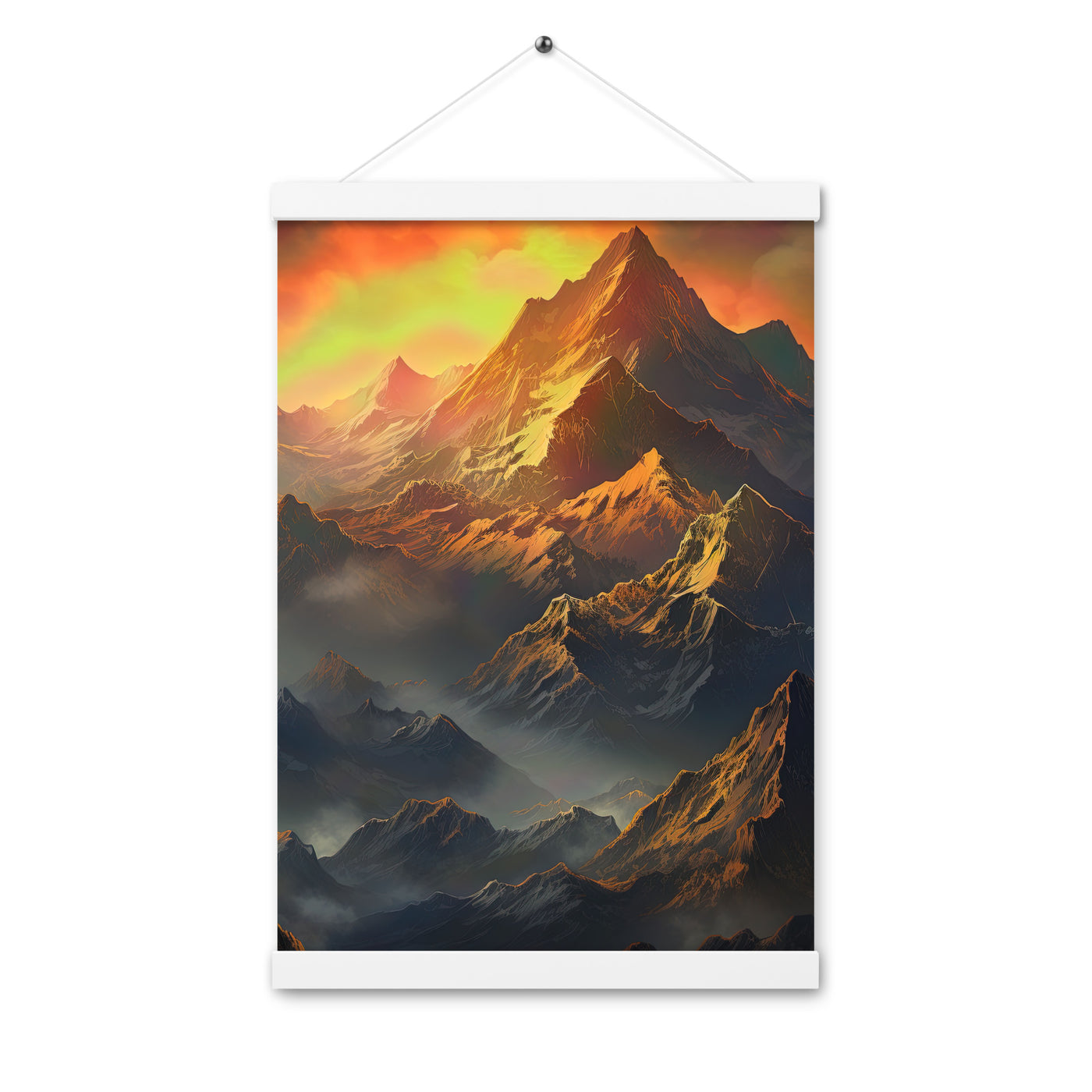 Wunderschöne Himalaya Gebirge im Nebel und Sonnenuntergang - Malerei - Premium Poster mit Aufhängung berge xxx 30.5 x 45.7 cm