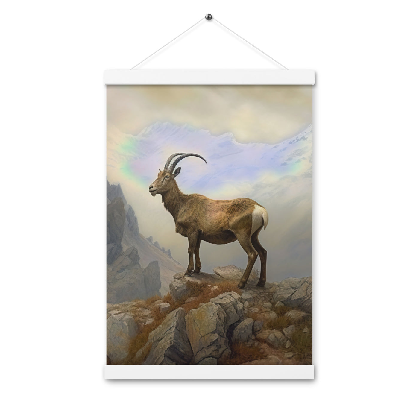 Steinbock am Berg - Wunderschöne Malerei - Premium Poster mit Aufhängung berge xxx 30.5 x 45.7 cm