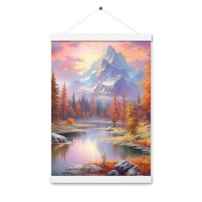 Landschaftsmalerei - Berge, Bäume, Bergsee und Herbstfarben - Premium Poster mit Aufhängung berge xxx 30.5 x 45.7 cm