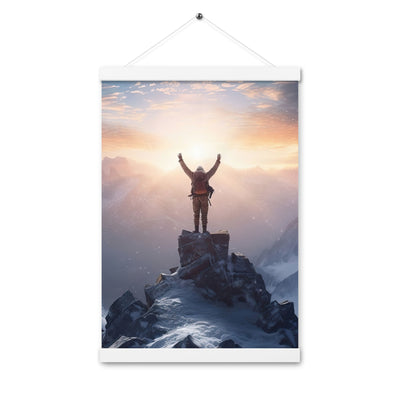 Mann auf der Spitze eines Berges - Landschaftsmalerei - Premium Poster mit Aufhängung berge xxx 30.5 x 45.7 cm