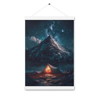 Zelt und Berg in der Nacht - Sterne am Himmel - Landschaftsmalerei - Premium Poster mit Aufhängung camping xxx 30.5 x 45.7 cm
