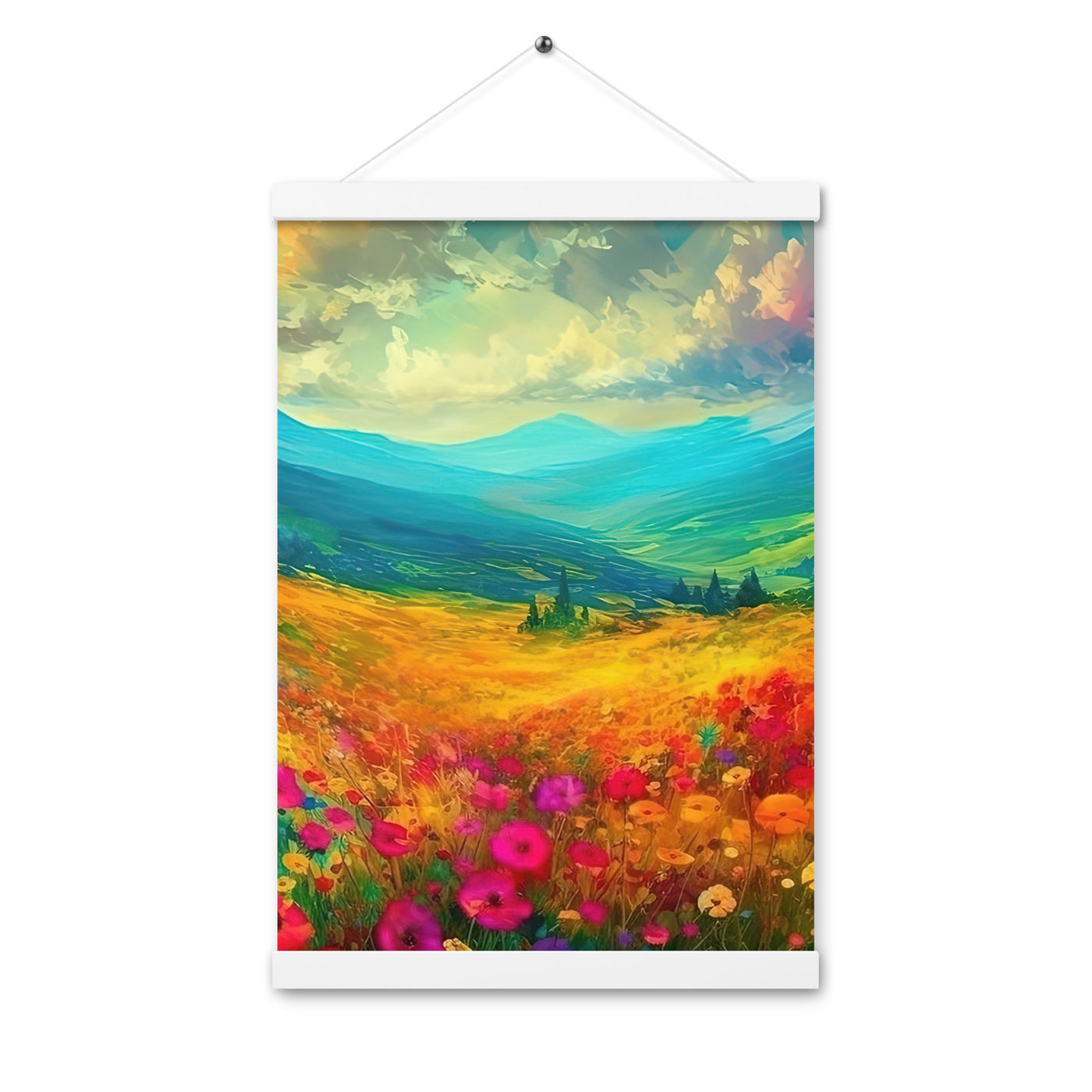 Berglandschaft und schöne farbige Blumen - Malerei - Premium Poster mit Aufhängung berge xxx 30.5 x 45.7 cm