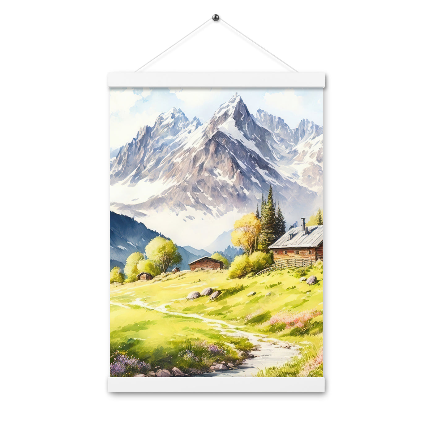 Epische Berge und Berghütte - Landschaftsmalerei - Premium Poster mit Aufhängung berge xxx 30.5 x 45.7 cm