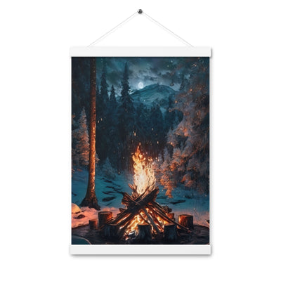 Lagerfeuer beim Camping - Wald mit Schneebedeckten Bäumen - Malerei - Premium Poster mit Aufhängung camping xxx 30.5 x 45.7 cm