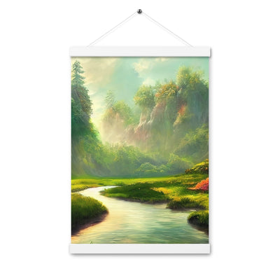 Bach im tropischen Wald - Landschaftsmalerei - Premium Poster mit Aufhängung camping xxx 30.5 x 45.7 cm