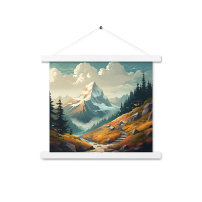 Berge, Wald und Wanderweg - Malerei - Premium Poster mit Aufhängung berge xxx 35.6 x 35.6 cm