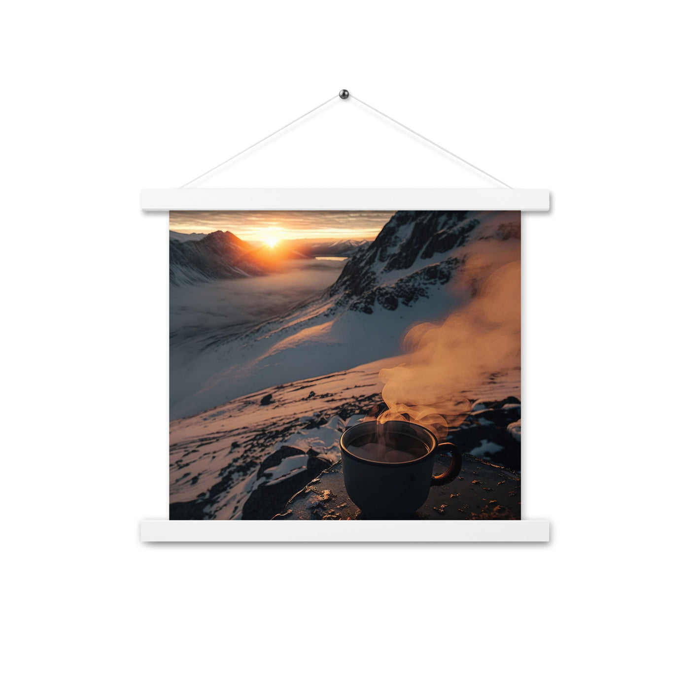 Heißer Kaffee auf einem schneebedeckten Berg - Premium Poster mit Aufhängung berge xxx 35.6 x 35.6 cm