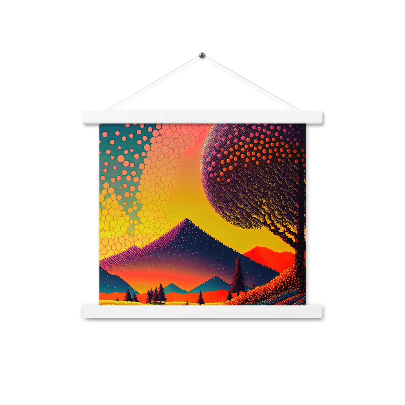 Berge und warme Farben - Punktkunst - Premium Poster mit Aufhängung berge xxx 35.6 x 35.6 cm
