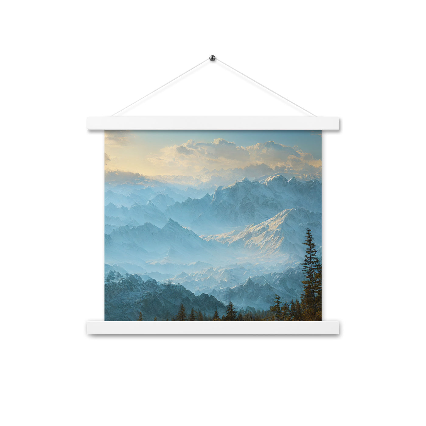 Schöne Berge mit Nebel bedeckt - Ölmalerei - Premium Poster mit Aufhängung berge xxx 35.6 x 35.6 cm
