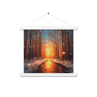 Bäume im Winter, Schnee, Sonnenaufgang und Fluss - Premium Poster mit Aufhängung camping xxx 35.6 x 35.6 cm