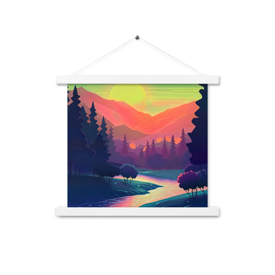 Berge, Fluss, Sonnenuntergang - Malerei - Premium Poster mit Aufhängung berge xxx 35.6 x 35.6 cm