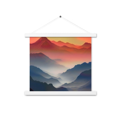 Sonnteruntergang, Gebirge und Nebel - Landschaftsmalerei - Premium Poster mit Aufhängung berge xxx 35.6 x 35.6 cm