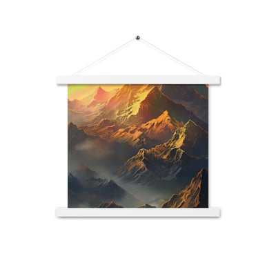 Wunderschöne Himalaya Gebirge im Nebel und Sonnenuntergang - Malerei - Premium Poster mit Aufhängung berge xxx 35.6 x 35.6 cm