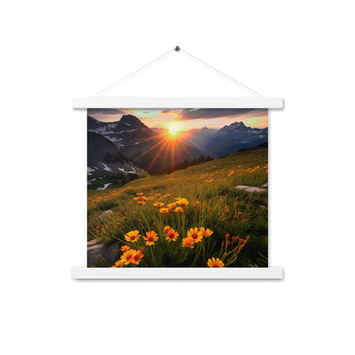 Gebirge, Sonnenblumen und Sonnenaufgang - Premium Poster mit Aufhängung berge xxx 35.6 x 35.6 cm