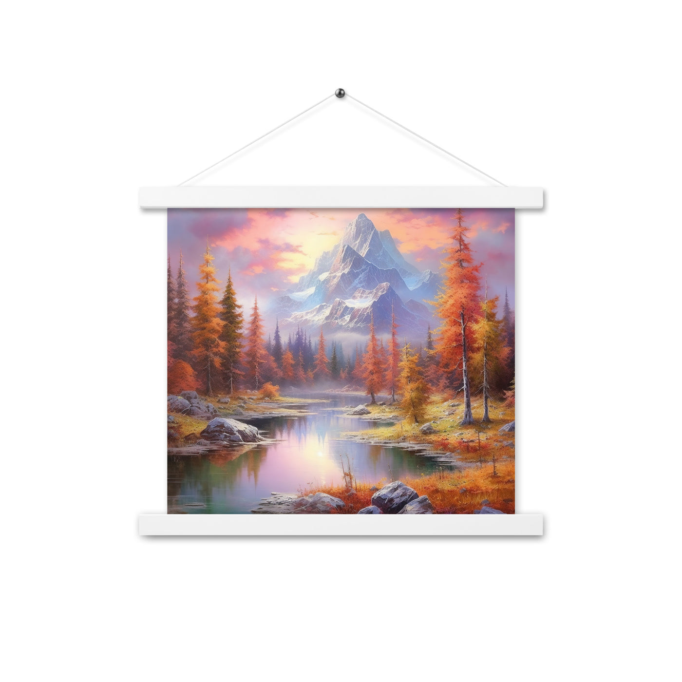 Landschaftsmalerei - Berge, Bäume, Bergsee und Herbstfarben - Premium Poster mit Aufhängung berge xxx 35.6 x 35.6 cm