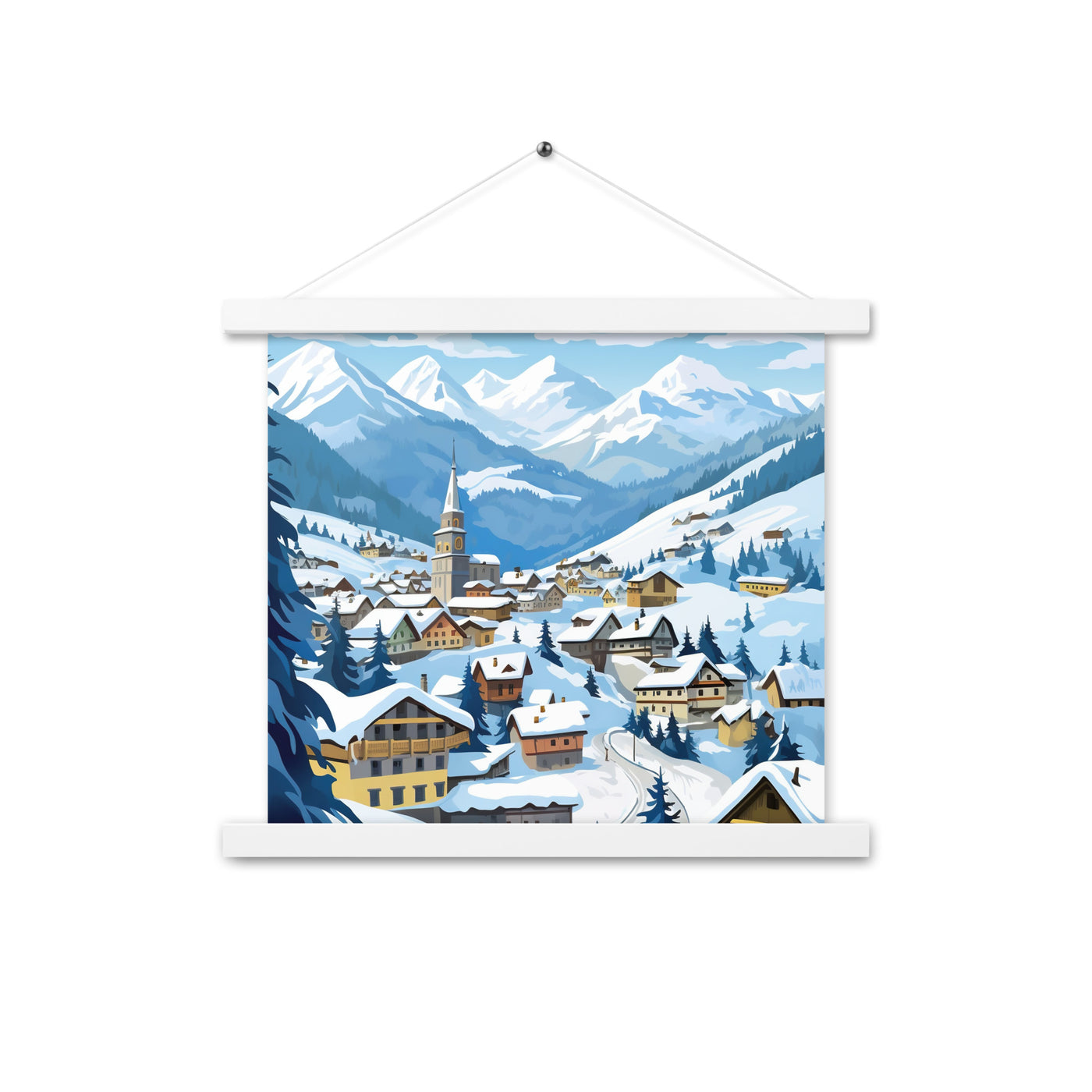 Kitzbühl - Berge und Schnee - Landschaftsmalerei - Premium Poster mit Aufhängung ski xxx 35.6 x 35.6 cm