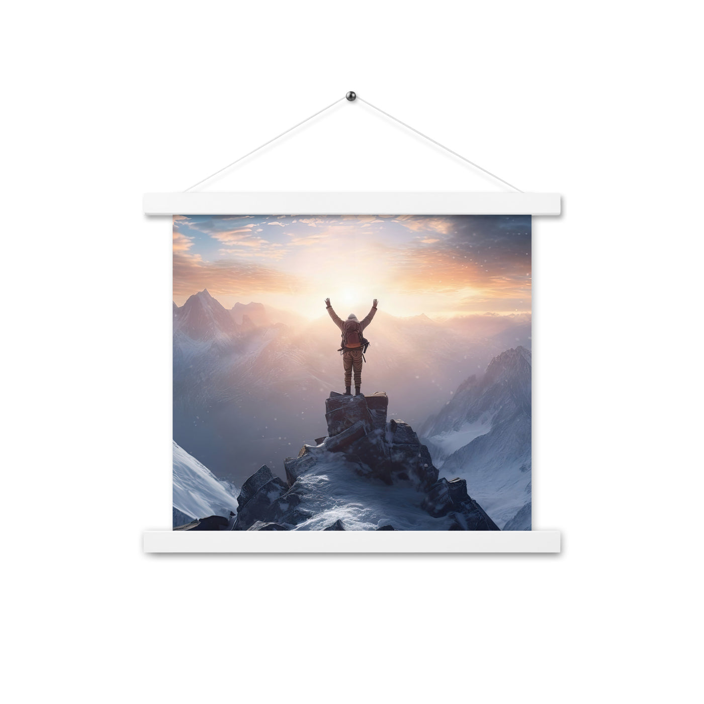 Mann auf der Spitze eines Berges - Landschaftsmalerei - Premium Poster mit Aufhängung berge xxx 35.6 x 35.6 cm