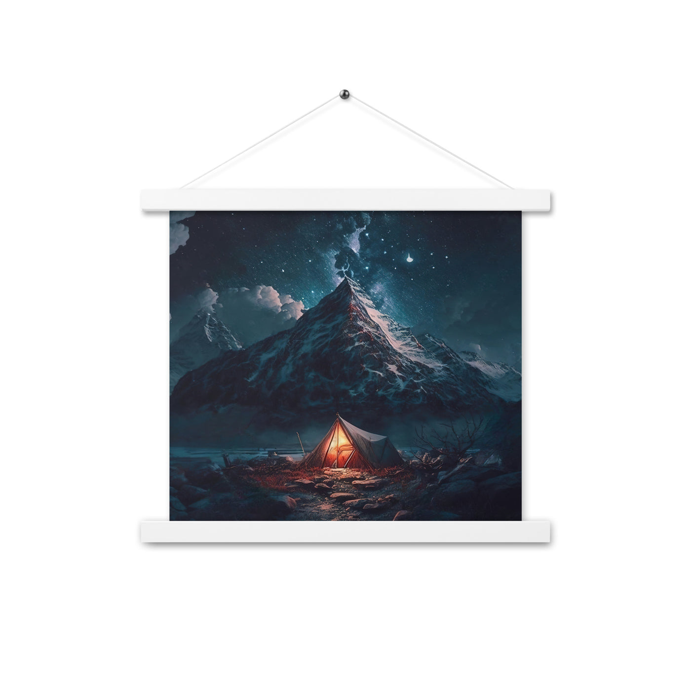 Zelt und Berg in der Nacht - Sterne am Himmel - Landschaftsmalerei - Premium Poster mit Aufhängung camping xxx 35.6 x 35.6 cm