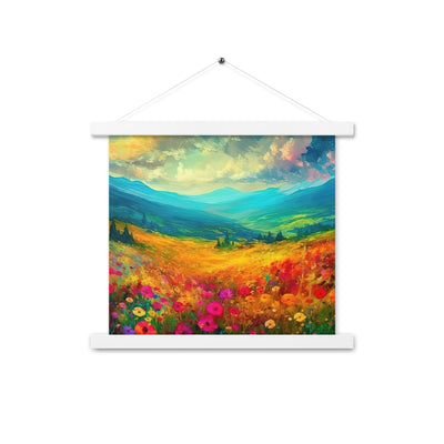 Berglandschaft und schöne farbige Blumen - Malerei - Premium Poster mit Aufhängung berge xxx 35.6 x 35.6 cm