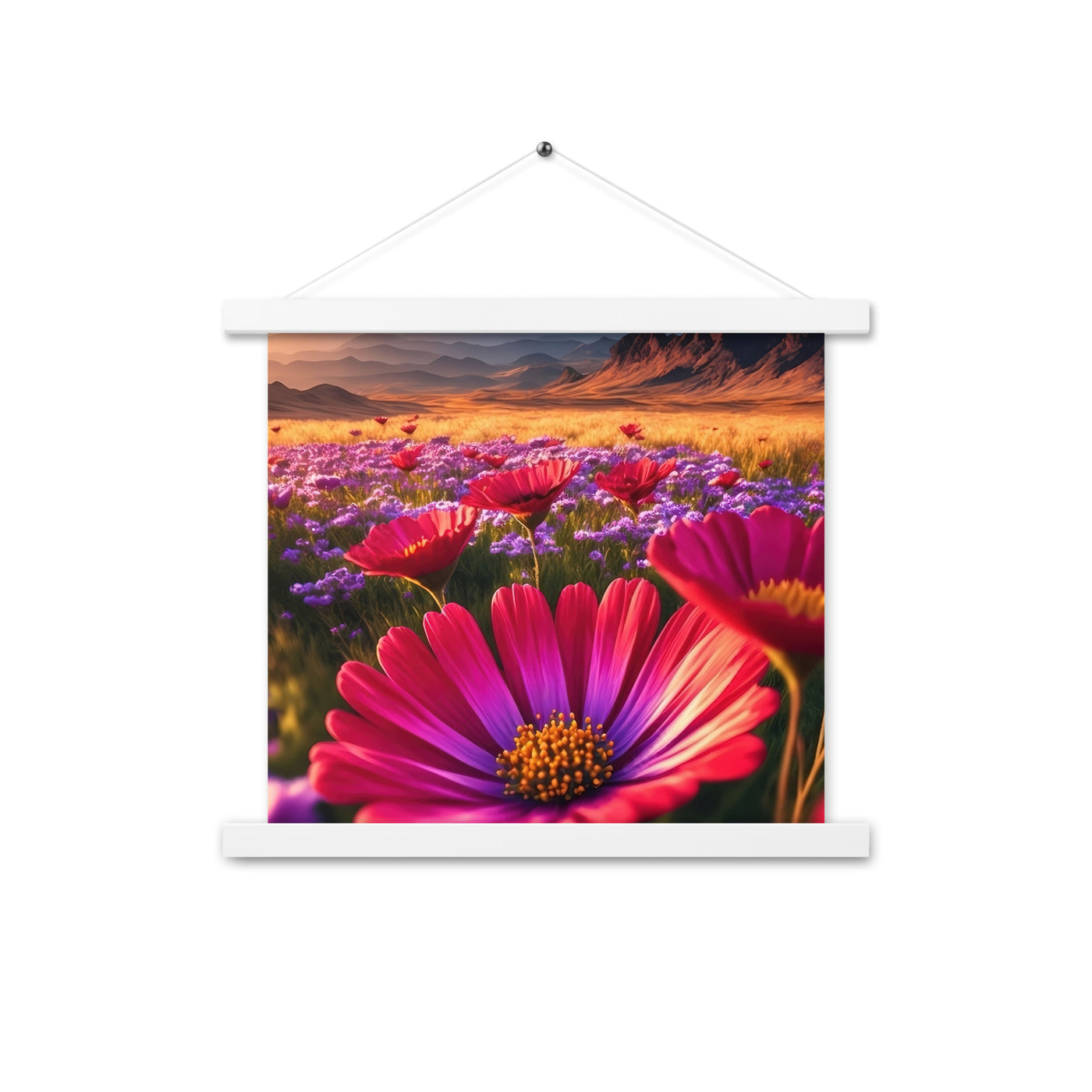 Wünderschöne Blumen und Berge im Hintergrund - Premium Poster mit Aufhängung berge xxx 35.6 x 35.6 cm