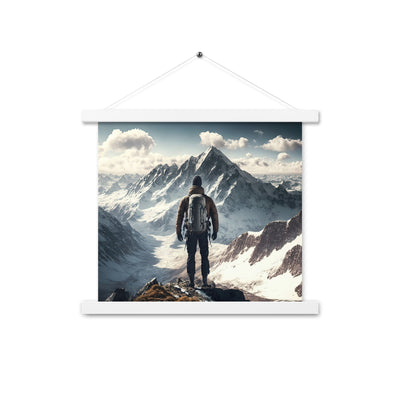 Wanderer auf Berg von hinten - Malerei - Premium Poster mit Aufhängung berge xxx Weiß 35.6 x 35.6 cm