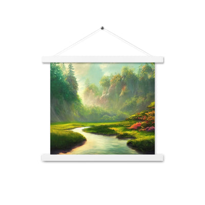 Bach im tropischen Wald - Landschaftsmalerei - Premium Poster mit Aufhängung camping xxx 35.6 x 35.6 cm