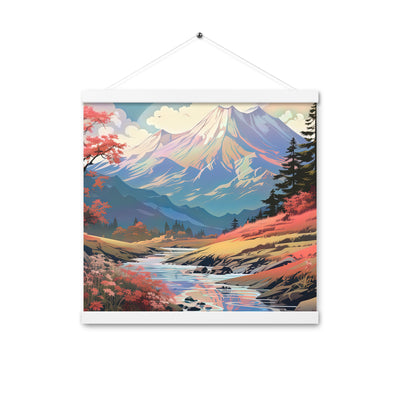 Berge. Fluss und Blumen - Malerei - Premium Poster mit Aufhängung berge xxx 40.6 x 40.6 cm