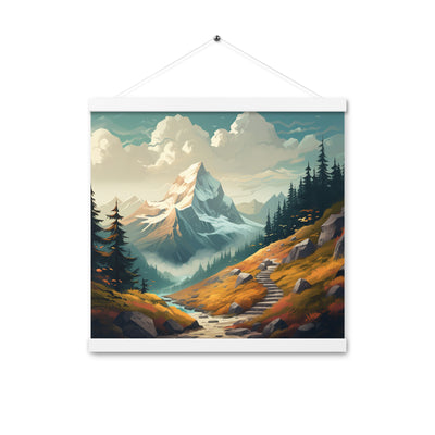 Berge, Wald und Wanderweg - Malerei - Premium Poster mit Aufhängung berge xxx 40.6 x 40.6 cm