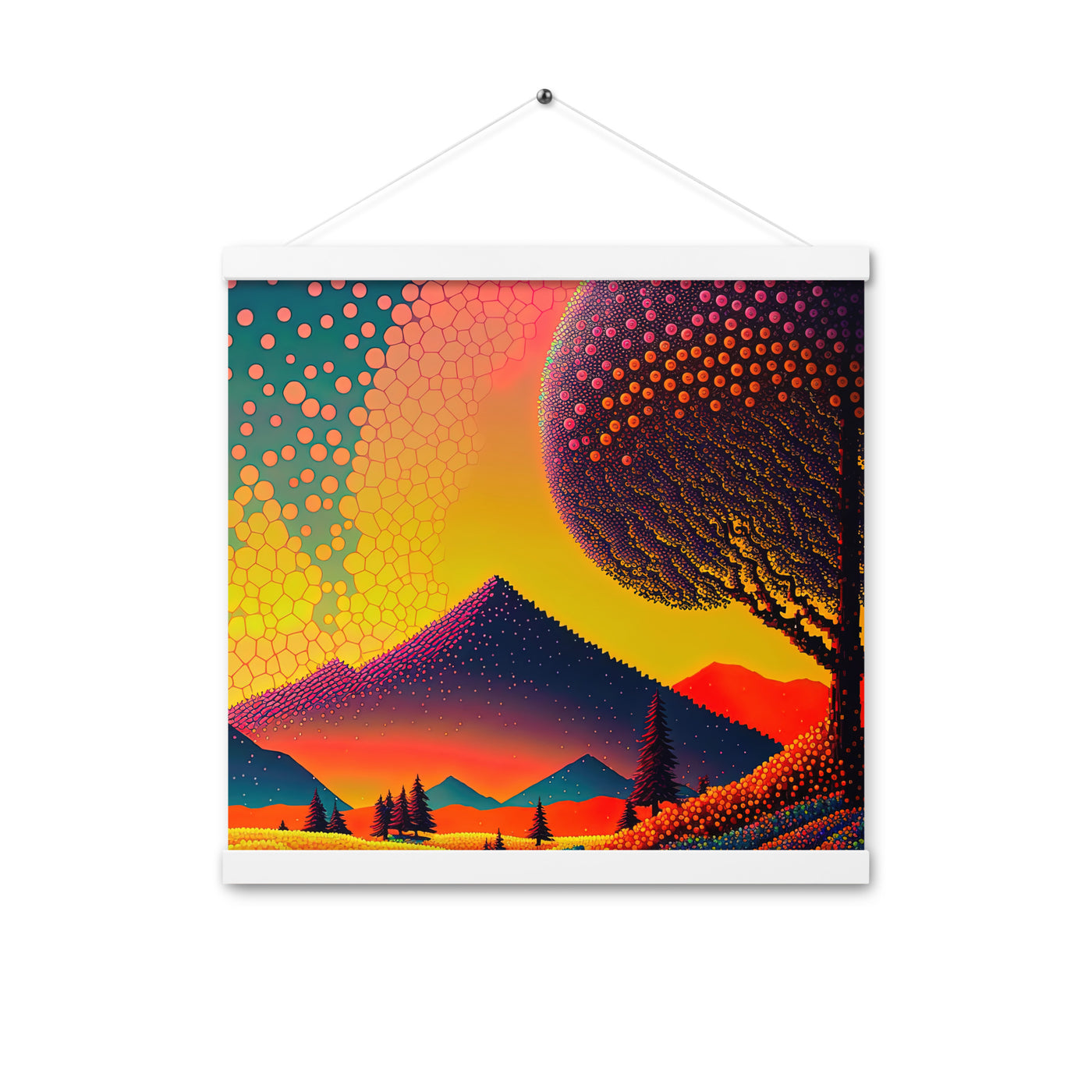 Berge und warme Farben - Punktkunst - Premium Poster mit Aufhängung berge xxx 40.6 x 40.6 cm