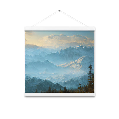 Schöne Berge mit Nebel bedeckt - Ölmalerei - Premium Poster mit Aufhängung berge xxx 40.6 x 40.6 cm