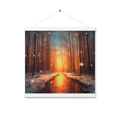 Bäume im Winter, Schnee, Sonnenaufgang und Fluss - Premium Poster mit Aufhängung camping xxx 40.6 x 40.6 cm