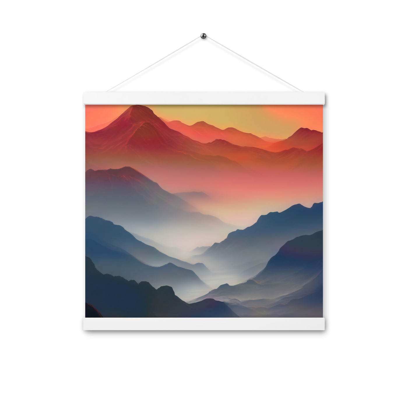Sonnteruntergang, Gebirge und Nebel - Landschaftsmalerei - Premium Poster mit Aufhängung berge xxx 40.6 x 40.6 cm