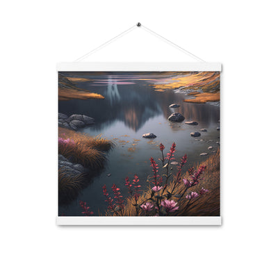 Berge, Bergsee und Blumen - Premium Poster mit Aufhängung berge xxx 40.6 x 40.6 cm