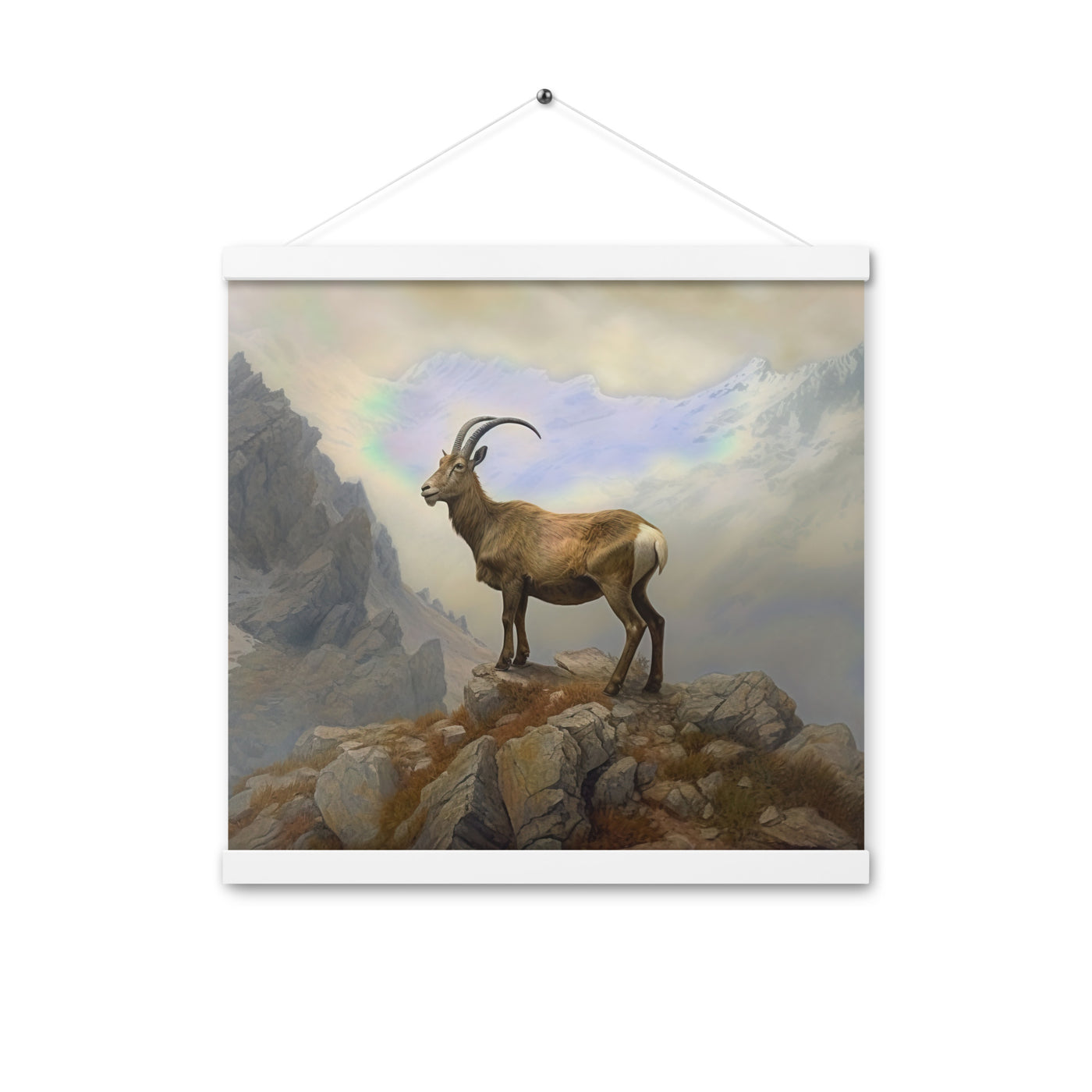 Steinbock am Berg - Wunderschöne Malerei - Premium Poster mit Aufhängung berge xxx 40.6 x 40.6 cm