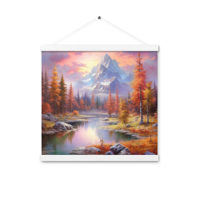 Landschaftsmalerei - Berge, Bäume, Bergsee und Herbstfarben - Premium Poster mit Aufhängung berge xxx 40.6 x 40.6 cm