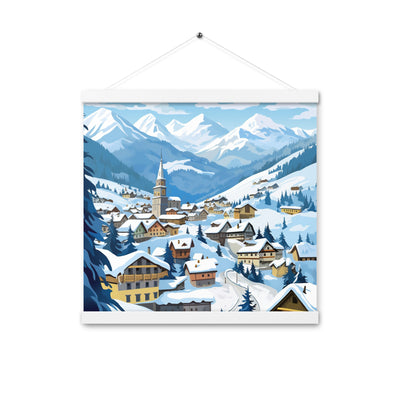 Kitzbühl - Berge und Schnee - Landschaftsmalerei - Premium Poster mit Aufhängung ski xxx 40.6 x 40.6 cm