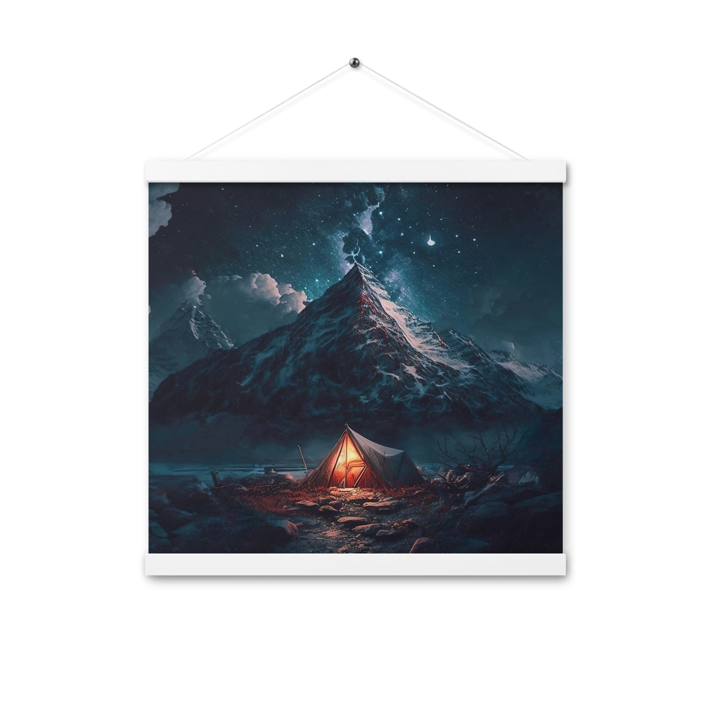Zelt und Berg in der Nacht - Sterne am Himmel - Landschaftsmalerei - Premium Poster mit Aufhängung camping xxx 40.6 x 40.6 cm