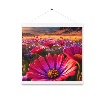 Wünderschöne Blumen und Berge im Hintergrund - Premium Poster mit Aufhängung berge xxx 40.6 x 40.6 cm