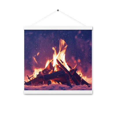 Lagerfeuer im Winter - Campingtrip Foto - Premium Poster mit Aufhängung camping xxx 40.6 x 40.6 cm