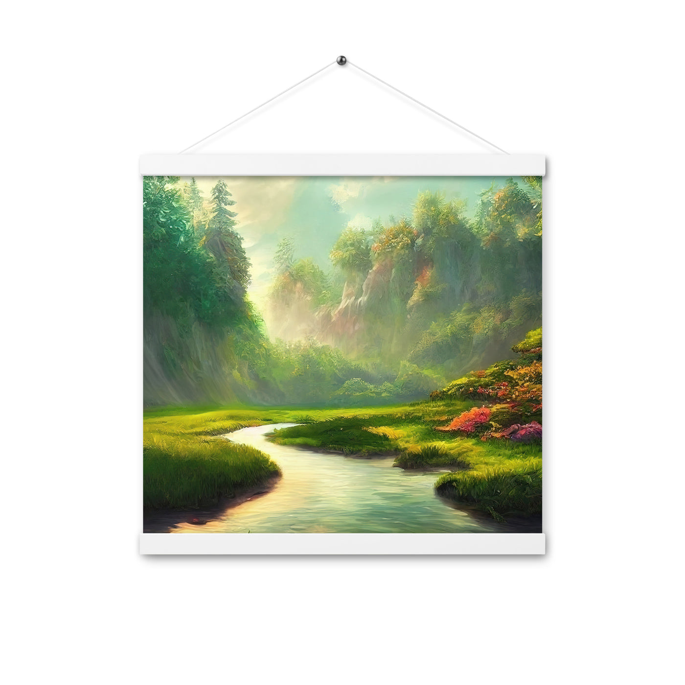 Bach im tropischen Wald - Landschaftsmalerei - Premium Poster mit Aufhängung camping xxx 40.6 x 40.6 cm