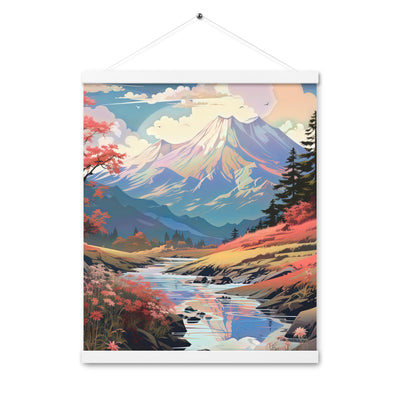 Berge. Fluss und Blumen - Malerei - Premium Poster mit Aufhängung berge xxx 40.6 x 50.8 cm