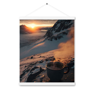 Heißer Kaffee auf einem schneebedeckten Berg - Premium Poster mit Aufhängung berge xxx 40.6 x 50.8 cm