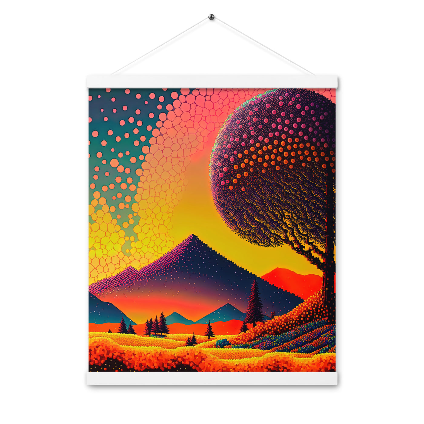 Berge und warme Farben - Punktkunst - Premium Poster mit Aufhängung berge xxx 40.6 x 50.8 cm
