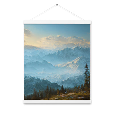Schöne Berge mit Nebel bedeckt - Ölmalerei - Premium Poster mit Aufhängung berge xxx 40.6 x 50.8 cm