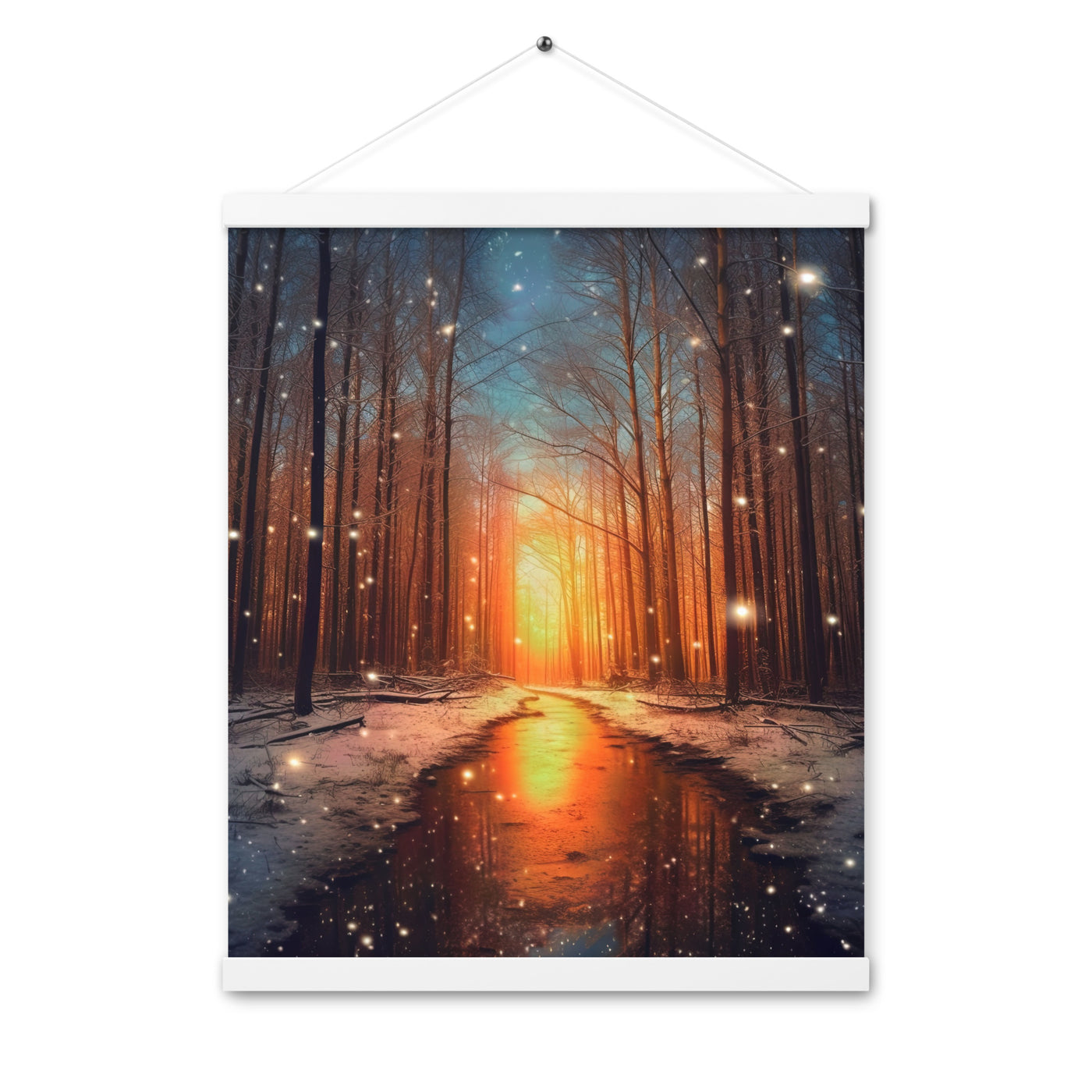 Bäume im Winter, Schnee, Sonnenaufgang und Fluss - Premium Poster mit Aufhängung camping xxx 40.6 x 50.8 cm