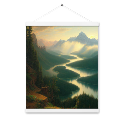 Landschaft mit Bergen, See und viel grüne Natur - Malerei - Premium Poster mit Aufhängung berge xxx 40.6 x 50.8 cm
