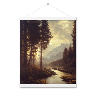 Landschaft mit Bergen, Fluss und Bäumen - Malerei - Premium Poster mit Aufhängung berge xxx 40.6 x 50.8 cm