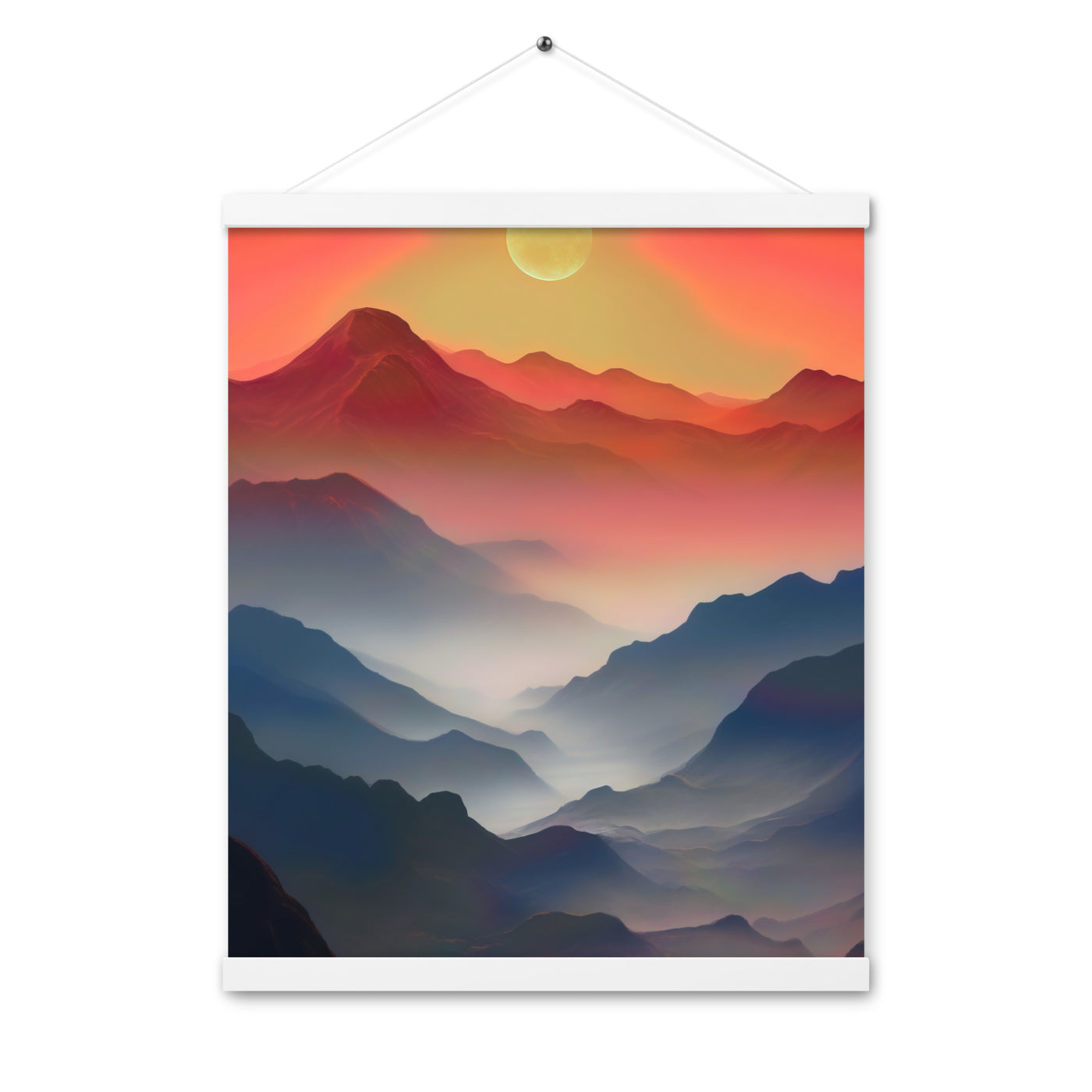 Sonnteruntergang, Gebirge und Nebel - Landschaftsmalerei - Premium Poster mit Aufhängung berge xxx 40.6 x 50.8 cm