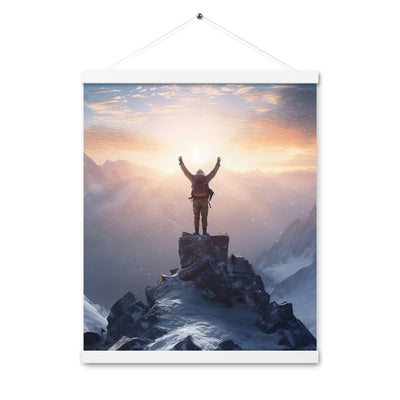 Mann auf der Spitze eines Berges - Landschaftsmalerei - Premium Poster mit Aufhängung berge xxx 40.6 x 50.8 cm