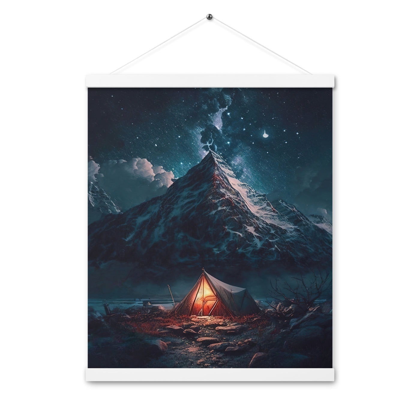 Zelt und Berg in der Nacht - Sterne am Himmel - Landschaftsmalerei - Premium Poster mit Aufhängung camping xxx 40.6 x 50.8 cm